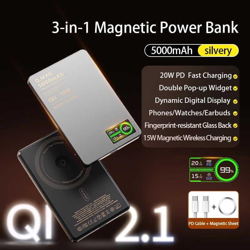 2.1 Magnetic Power Bank Wireless Fast Charger 20W