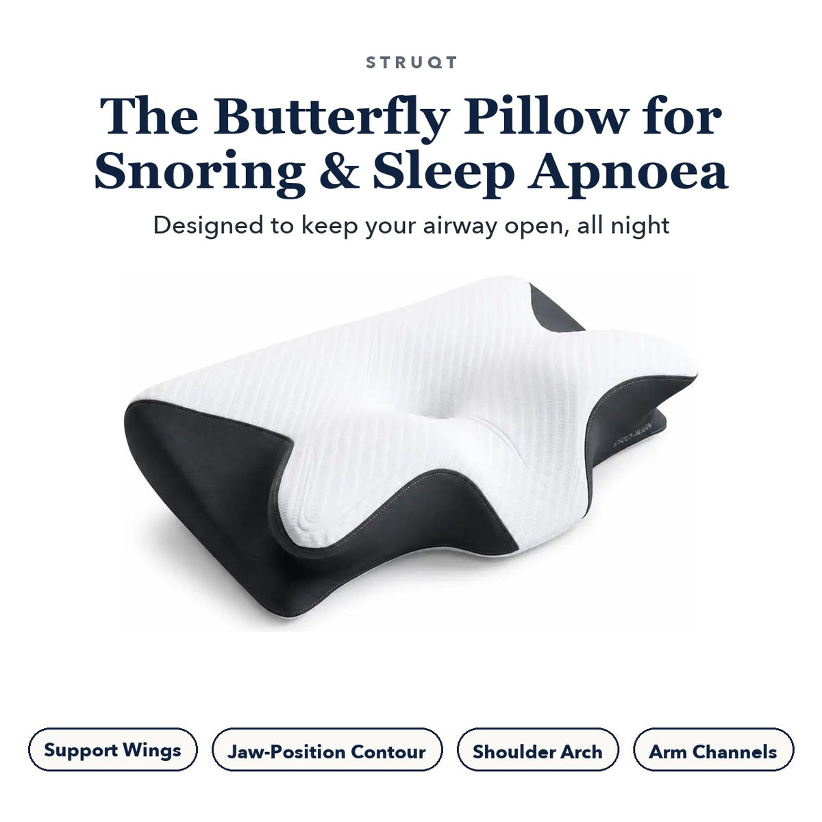 AlignRest™ butterfly pillow for snoring and sleep apnoea, designed to keep your airway open all night