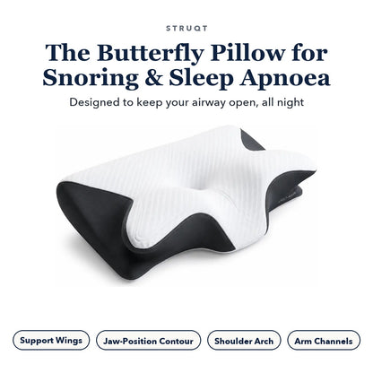 AlignRest™ butterfly pillow for snoring and sleep apnoea, designed to keep your airway open all night